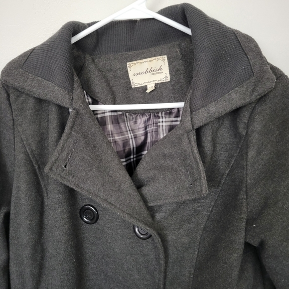 Snobbish Large Charcoal Grey Pea Coat Double Button Warm Fall Winter Long Jacket - Picture 7 of 7